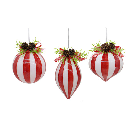VETUR Boule de sapin de Noël rayé rouge et blanc en verre 10cm 3 variantes (1pc)