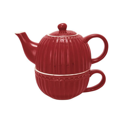 GREENGATE Teapots with cup ALICE RED in red porcelain H15 cm STWTEFAALI1004