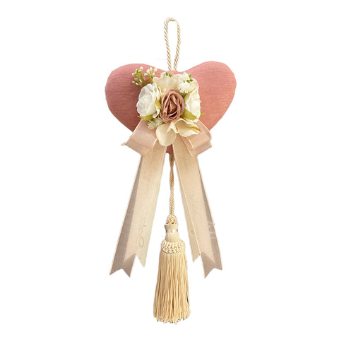 MATA CREATIONS Coeur à suspendre avec pompon en coton rose décoration florale H33 cm