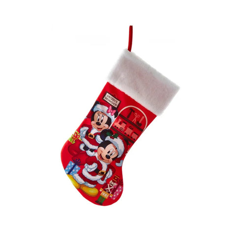 Kurt S. Adler Disney Minnie et Mickey bas de Noël avec peluche en satin blanc 25xh48 cm