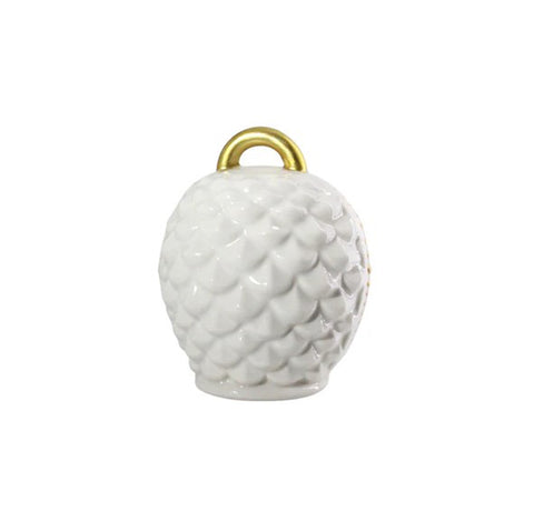 SHARON Cloche pomme de pin ivoire émaillée avec poignée dorée fabriquée en Italie, idée faveur de mariage H11 cm
