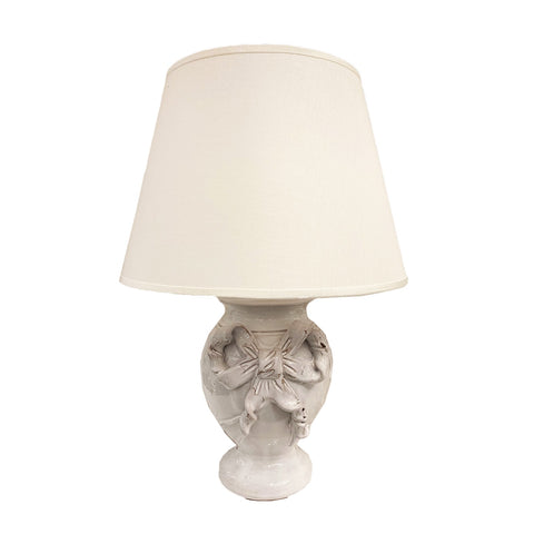 LEONA Lampe à poser en céramique blanche Shabby Chic avec noeuds H43 cm