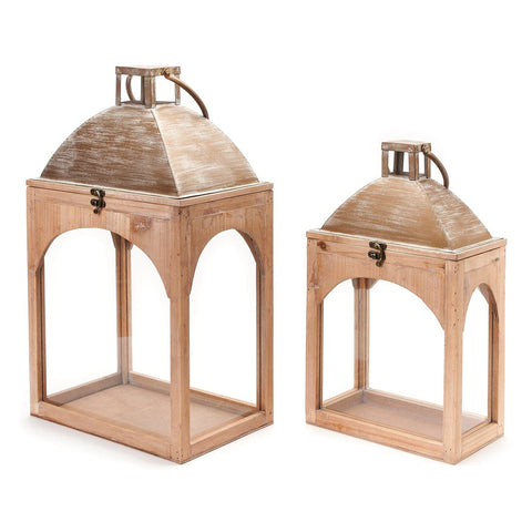 NUVOLE SI STOFFA Set 2 lanterne porta candela in legno rettangolare 41/52 cm
