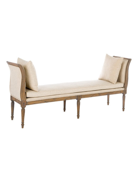 BLANC MARICLO' Mahogany bedroom bench with beige linen upholstery 157 x 75 x 40 cm