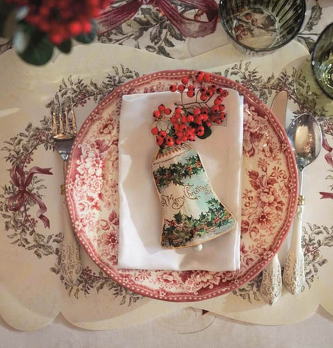 BLANC MARICLO' Set 6 assiettes plates Noël DIANA ROSE céramique Ø27,3 H2,5 cm