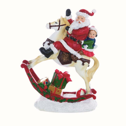 BLANC MARICLO' Statuina Babbo Natale su cavallo a dondolo resina 18x9x23,3 cm