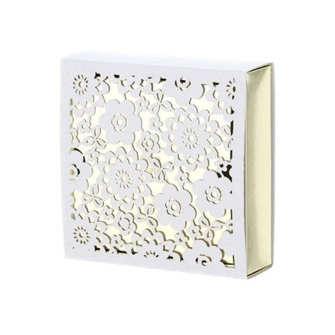 Hervit Box Scatolina contenitore oro laserato in cartoncino con fiori 10x10x3 cm