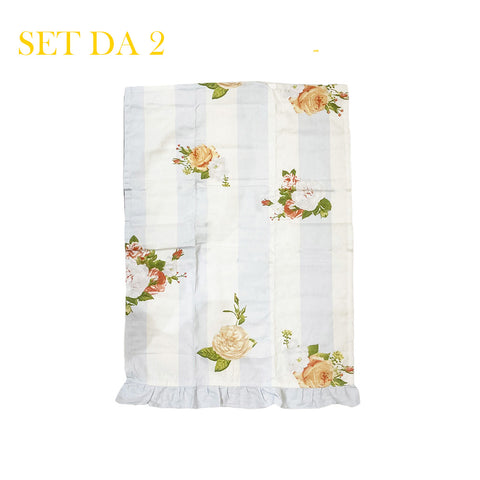 L'ATELIER 17 Set of 2 tea towels White/light blue striped tea towels with flowers and frill, Provenzale - Shabby Chic 50x70 cm