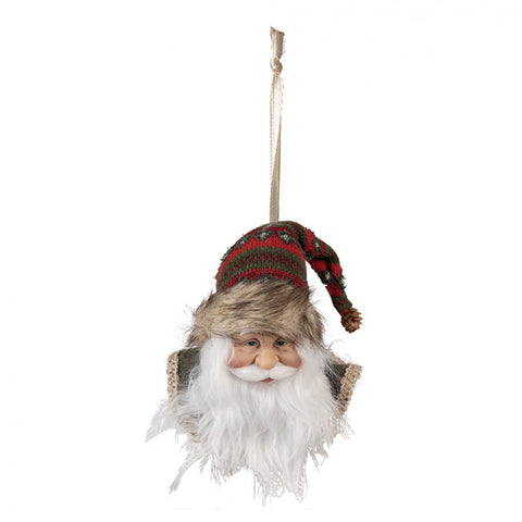 Clayre &amp; Eef Père Noël avec chapeau en tissu à suspendre 10x9x28 cm