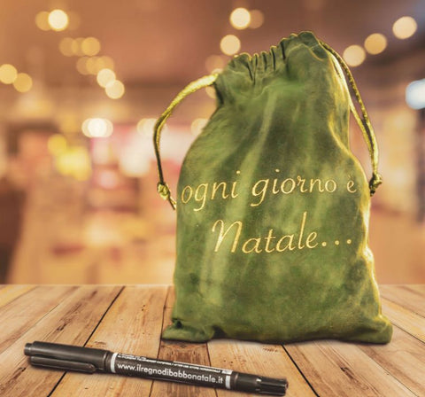 Elfidea Gift bag in fine green velvet + marker 14xh20 cm