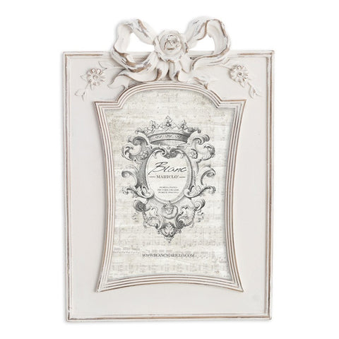 BLANC MARICLO' White photo frame in aged effect resin with bow and bud