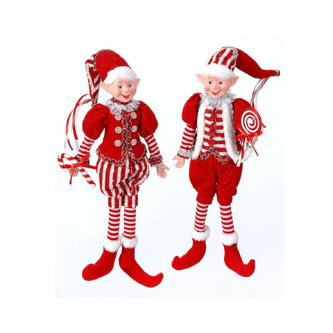 VETUR Decorazione natalizia elfo bianco e rosso con caramelle in resina 2 varianti H46 cm