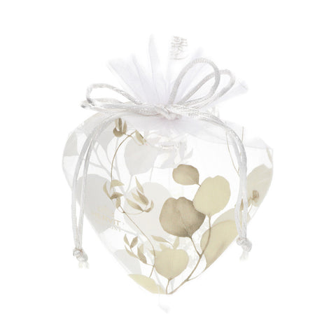 Hervit White organza heart bag with "Botanic" ribbon 12x17 cm