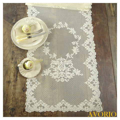 L'ATELIER 17 Set of two rectangular placemats in lace with embroidered damask motif, Shabby Chic "Aurore" 50x40 cm 3 variants