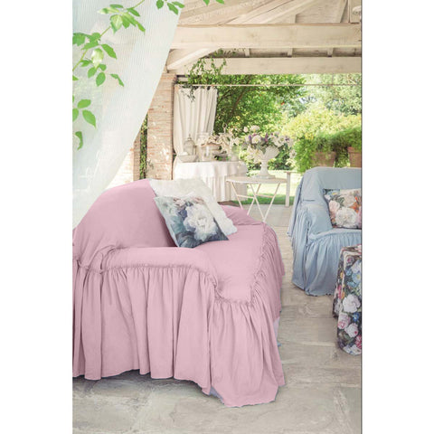 BLANC MARICLO' Sofa cover with pink Shabby chic frill 160x280+40 cm