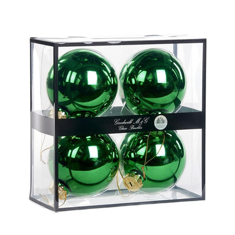 GOODWILL Coffret 4 boules de sapin de Noël en verre vert