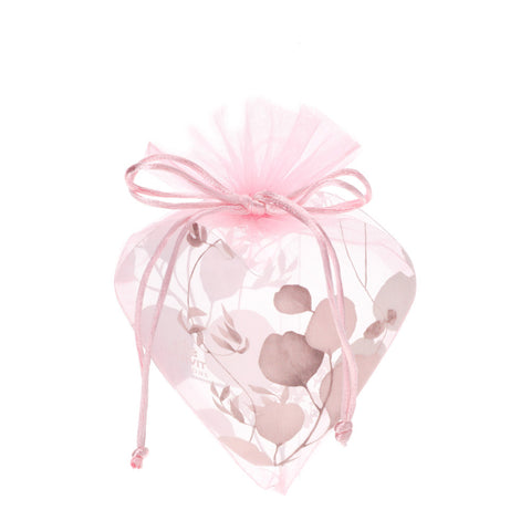 Hervit Pink organza heart bag with "Botanic" ribbon 12x17 cm