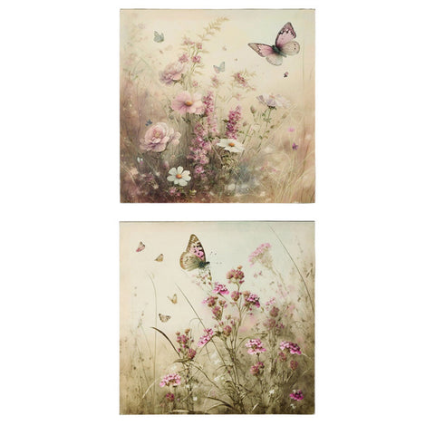 Nuages ​​en tissu Image sur toile avec fleurs et papillons 30x30x2,5 cm 2 variantes (1pc)