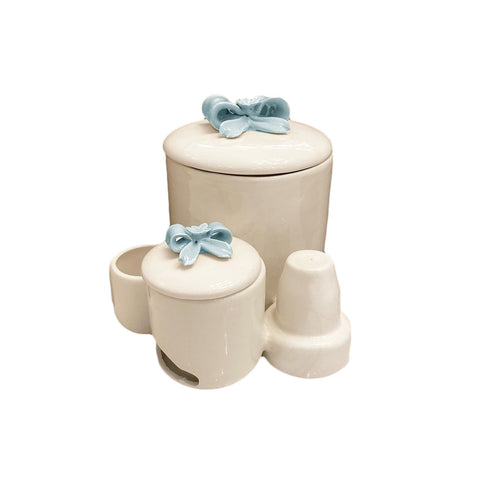 AD REM COLLECTION Pod holder set with light blue bow in white porcelain H15 cm