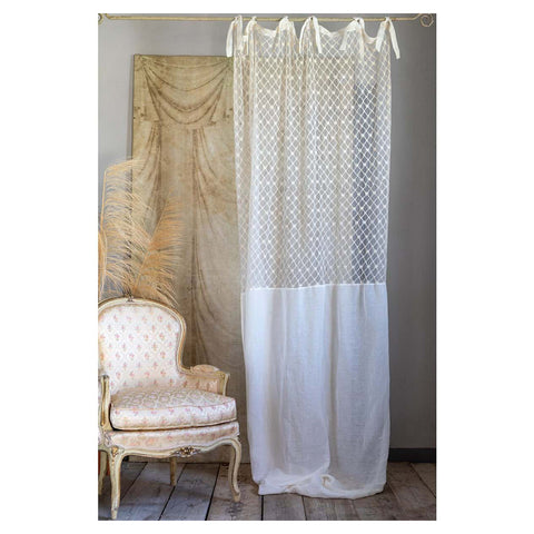 Blanc Mariclò Lot de deux rideaux de fenêtre en lin mélangé "Dentelle" 60x220 cm
