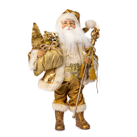 GOODWILL Figurine de Noël Père Noël en résine dorée avec bâton