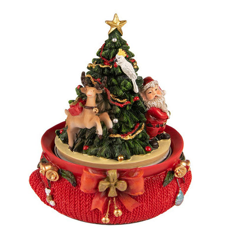 Clayre &amp; Eef Décoration de Noël boîte à musique avec sapin de Noël vert et rouge Ø12x14 cm