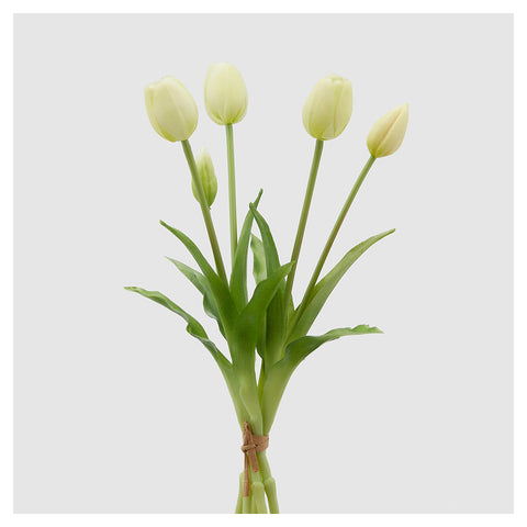 EDG Enzo de Gasperi Tulipano gommoso fiore artificiale, bouquet 5 tulipani finti avorio