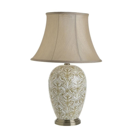 INART Lampada da tavolo ceramica bianco e beige con cappello tessuto 40x40x60 cm