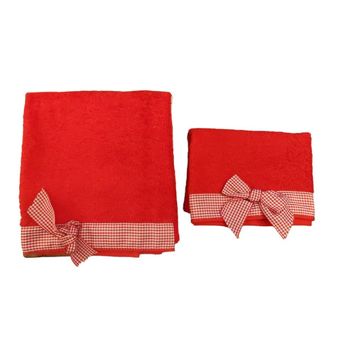 SAMATEX Pair of red Christmas terry towels with checkered bow