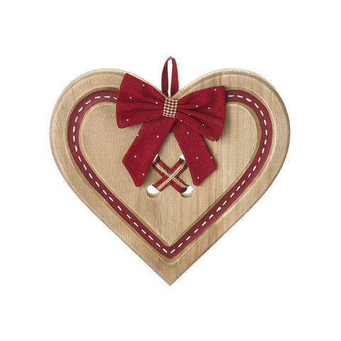 NUVOLE DI STOFFA Fuori porta a cuore con fiocco decoro natalizio legno 29x28 cm