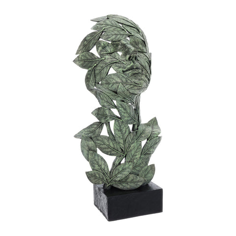 Hervit Statua Maschera in resina verde con foglie "Botanic" H50 cm