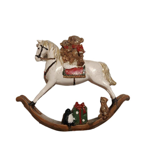 VETUR Christmas decoration Rocking horse with teddy bear in polyresin D11.5 cm