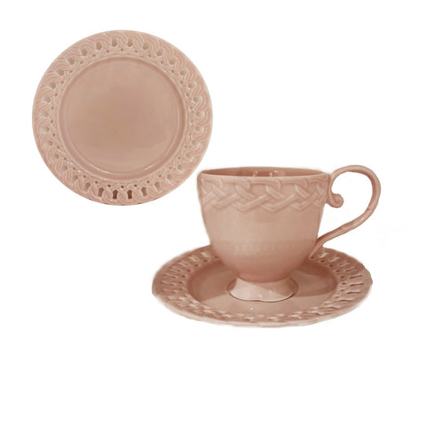 PREZIOSA LUXURY Set tea cup with saucer and pink dessert plate PT.0001.ROSA