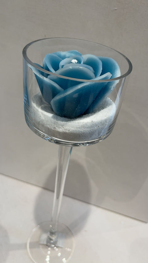 CERERIA PARMA Glass goblet with blue rose candle H25 cm 25286ZUC