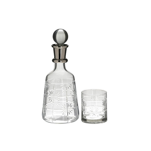 INART Set Bottiglia Decanter + 6 bicchieri in vetro con decori argento D12x32 cm