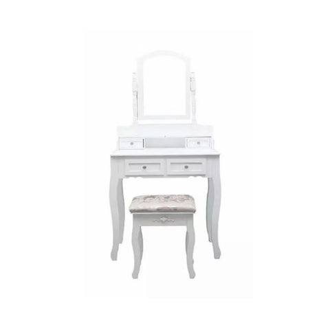 INART Dressing table Makeup table with mirror and stool in white wood 70x40x130cm
