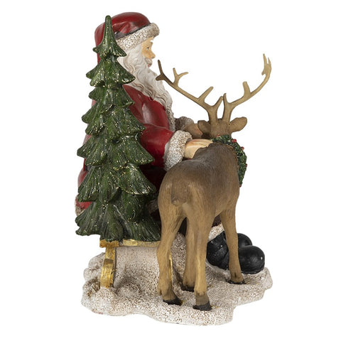 CLAYRE E EEF Christmas decoration Santa Claus with reindeer wood effect 17x14x17 cm