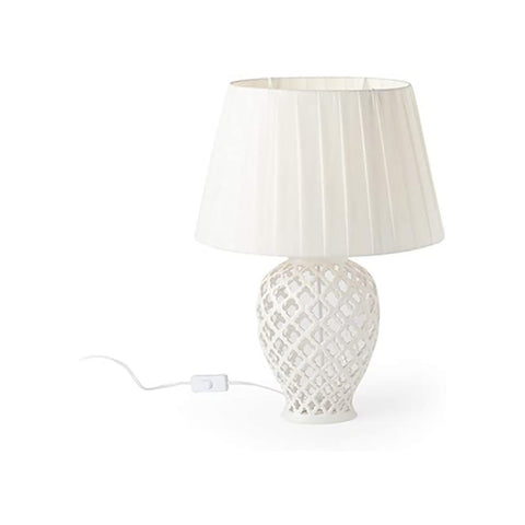 HERVIT Lampe Potiche abat-jour en porcelaine blanche ajourée H48 cm