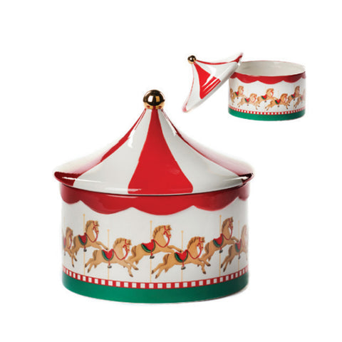 GOODWILL Porcelain biscuit jar circus theme Christmas print white and red 18 cm