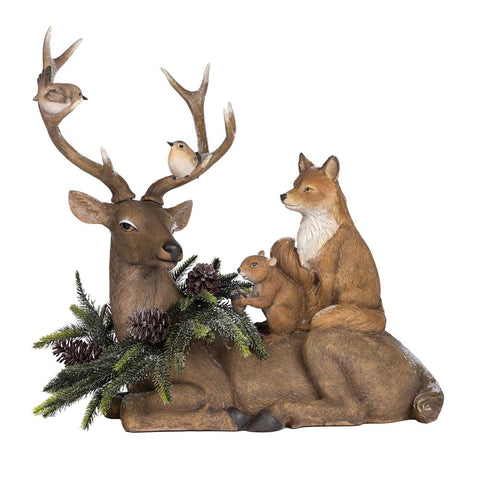 GOODWILL Reclining deer with fox, squirrel and birds in resin with led lights