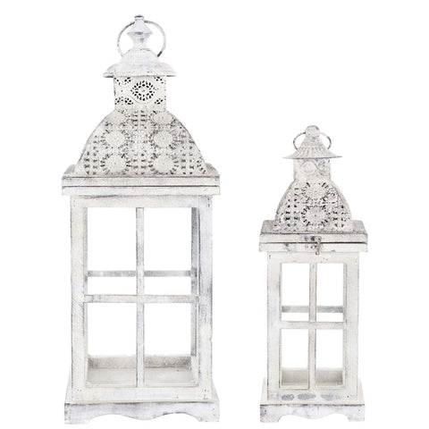 Blanc Mariclò Wall / wall candle holder lantern with glass, in metal and antique white wood, Vintage Shabby Chic ELEUSI COLLECTION 2 variants
