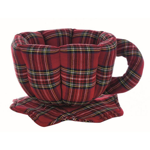 BLANC MARICLO' Mug with handle for bread TARTAN red tartan cotton 13x21x23cm