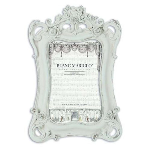 BLANC MARICLO' Cornice porta foto vintage con rose resina bianco 16x1,8x23,7 cm