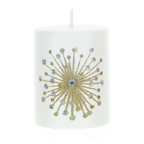 HERVIT Candela decorativa con fiocco di neve paraffina bianco glitter oro 7x9,5