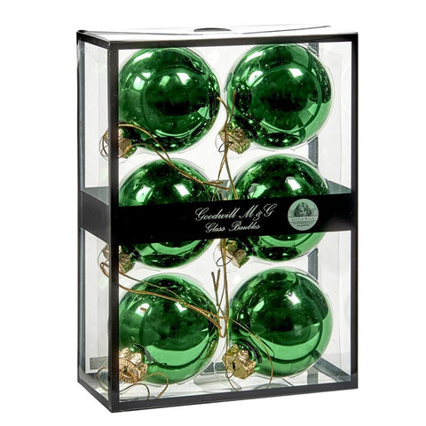 GOODWILL Box set of 6 green glass Christmas tree balls