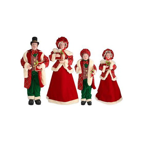 TIMSTOR Set 4 Statuine Cantori Decorazione natalizia stoffa rosso e verde H68 cm