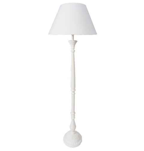 COCCOLE DI CASA Wooden floor lamp with "MAYA" white linen lampshade, vintage Shabby Chic D24,5xH160 cm