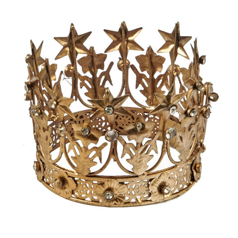 GOODWILL Corona decorazione corona con stelle metallo oro anticato 12x7 cm