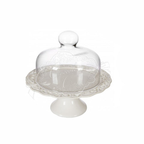 COCCOLE DI CASA Alzatina con cupola in vetro LAILA bianco d17xh21cm IN04117