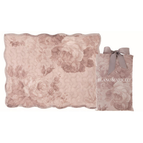 BLANC MARICLO' Set 2 tovagliette Centrini AFFRESCO con fiori rosa 120gsm 35x45